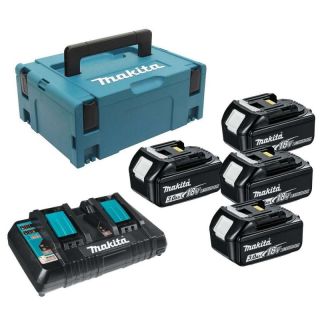 Set 4 acumulatori Makita BL1830B LXT, 18V, 3.0Ah si incarcator DC18RD